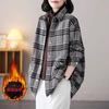 Casaco quente com forro de lã feminino outono e inverno 2024 camisa xadrez lixamento moda camisa xadrez com forro de lã camisa feminina solta