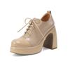 11.5 Zapatos Pequeños de Cuero de Tacón Ultra Alto Estilo Británico Modernos Simples de Suela Gruesa con Tacón Grueso de Encaje Planos Versátiles para Primavera y Otoño para Mujer