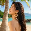 Pendientes Exagerados para Fotografía de Viaje de Verano, Pendientes Bohemios de Paja con Borlas para Mujer, Accesorios de Pendientes Estilo Vacaciones en la Costa