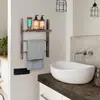 Toallero de baño de pared con toallero estante de almacenamiento de pino multicapa vintage envejecido estante de almacenamiento trapezoidal de madera