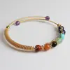 Pulsera de Hilo de Cobre Chapado en Oro de 14K Envuelto en Perlas Redondas Naturales de Amatista y Lapislázuli, Joyería de Mano Simple y Elegante, Accesorios Transfronterizos