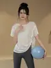 Conjunto deportivo de verano para mujer para yoga, top ligero de secado rápido, holgado de manga corta, transpirable, ropa de fitness de alta gama