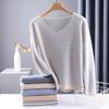 Transfronterizo 2025 Nuevo Otoño e Invierno para Mujer Suelto Cuello en V Rayado Combinación de Colores Corto Capa Interior Tejido de Punto Talla Grande