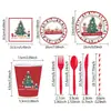 Nuevo producto transfronterizo: Platos de papel con temática navideña, vasos desechables, servilletas de papel, cubiertos, cucharas, vajilla, productos de papel navideños