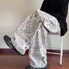 2025 Nuevos Pantalones Casuales de Pana Estampada con Cordón Elástico Estilo Retro Americano para Hombre Marca de Moda Sueltos Versátiles de Pierna Ancha