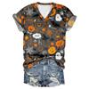2024 nova moda de Halloween transfronteiriça 3D impressão digital moda feminina camiseta com decote em V