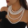 Gargantilla multicapa con cuentas de perlas de imitación retro transfronterizas europeas y americanas, collar largo con cuentas grandes CCB exageradas para mujer