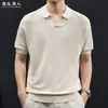 Camiseta de Manga Curta Respirável Minimalista em Linho Lyocell com Gola Seagull, Tricô, Estilo Old Money, Top Casual de Alta Qualidade para Homens