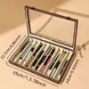 Caja de Almacenamiento Transparente de Gran Capacidad para Bolígrafos con Veta de Madera de Nogal Negro, Caja Vintage para Almacenamiento y Exhibición de Papelería, Caja de Gabinete a Prueba de Polvo