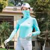 Camiseta de manga larga con cuello alto y color liso para mujer, ropa de golf con protección solar