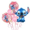 Animación Transfronteriza Lilo y Stitch Stitch Rosa Set de Globos de Película de Aluminio Arreglo de Cumpleaños Globo de Dibujos Animados Papel Día de Año Nuevo