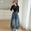 Jeans de Pana para Niñas Otoño e Invierno con Botones Frontales de Moda, Pantalones Cargo, Pantalones Anchos para Estudiantes Primavera y Otoño, Pantalones de Papá, Modernos