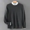 Suéter de Lana Grueso de Peso Pesado para Hombre con Cuello Redondo para Otoño e Invierno, Corte Holgado, Cálido, Tejido, Suéter 100% Lana Pura
