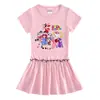 2026 Novo Estilo de Verão Estilo Coreano Roupas Infantis Vestido de Menina Cartoon de Manga Meia Manga com Cores Contrastantes para Bebês Meninas e Saias Plissadas Estilosas