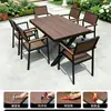 Conjunto de Mesa e Cadeiras de Madeira-Plástico para Exterior em Metal Pátio Mesa de Jantar de Lazer para Exterior Anti-corrosão Mesa e Cadeiras Pequenas para Varanda Aberta Jardim