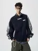 Sudadera con capucha de bloque de color retro americano con cuello alto para hombre, Otoño Invierno, Marca de moda, Estilo universitario, Holgada, Informal, Cárdigan, Sudadera, Ropa de abrigo