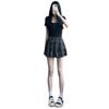 Falda Corta Floral Negra Estilo Coreano 2025 para Mujer, Verano Nicho Cintura Alta Adelgazante Petite Dulce Falda Pastel
