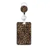 Porta credencial retráctil de venta caliente transfronteriza, fácil de jalar, clip giratorio de pegamento, doble cara, UV, marrón, negro, estampado de leopardo, venta al por mayor