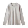 Nueva Camiseta de Manga Larga de Color Sólido 100% Algodón de 230g Camiseta Base para Mujer Otoño e Invierno Cuello Redondo Holgada Chaqueta Interior Blanca para Pareja