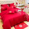 2026 Nuevo Juego de Cama Rojo para Boda de Cuatro Piezas Funda de Edredón Festiva para Boda Sábana Bajera Ropa de Cama para Celebración de Recién Casados Faldón de Cama