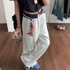 Calça Jogger Casual Retrô Azul Marinho para Mulheres 2026 Outono Inicial Novo Estilo Cintura com Patchwork Calças Esportivas Calças Largas Soltas