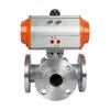 Válvula de Esfera Flangeada Pneumática de Três Vias Válvula de Esfera de Aço Inoxidável 304 Tipo L/T de Três Vias Q644F-16 Válvula Direcional de Comutação Rotativa