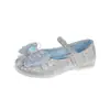 Zapatos de Salón Individuales para Niñas Primavera Otoño 2025 Nuevo Estilo Zapatos de Princesa Elsa Zapatos de Cristal para Niños Lazo Suela Suave Zapatos Pequeños de Cuero para Niñas