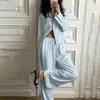 Conjunto de pijama outono/inverno novo, estilo europeu e americano, com blocos de cor amarelo cremoso, mangas compridas e calças compridas, adequado para usar ao ar livre, conjunto exclusivo para casa de comércio exterior 2026