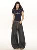 Calça Scimitar Casual Drapeada Retro Americana Design de Nicho Feminino Calça de Perna Larga Versátil com Caimento Longa até o Chão