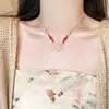 Collar Trenzado de Cuerda con Perlas de Piedra Natural para Mujer, Cadena para Clavícula de Piedra Ojo de Tigre Estilo Chino Nuevo Vintage, Accesorio Largo Colgante para el Cuello con Manchas