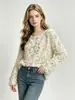 Blusas Tricotadas com Lantejoulas de Pelúcia Resistentes para Outono e Inverno, Estilo Solto e Preguiçoso, Gola Redonda, Mangas Longas, Atacado de Fábrica