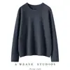 Suéter de cashmere macio, liso, de luxo leve para mulheres, com bainha enrolada, gola redonda, corte justo, mangas compridas e camada interna de tricô, perfeito para o inverno