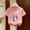2026 Nova Camiseta de Algodão com Estampa de Desenho de Menininha, Corte Solto, Manga Curta para Meninas, Top Doce de Verão