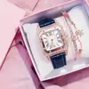 Pulsera de Reloj para Mujer Estilo Tiktok Set de 2 Piezas Moda Tendencia Reloj de Cuarzo para Mujer Cuadrado Diamante Set de Relojes Cuadrados Pequeños