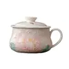 Caneca de Cerâmica Rosa Claro com Peônia Pintada à Mão e Design em Camadas, Adequada para Uso no Escritório e em Casa, Caneca com Infusor de Chá