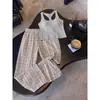 Conjunto de pijama de tirantes de color liso estilo chica atrevida para mujer, llegada de verano, talla grande, conjunto de dos piezas con pantalones de pierna ancha a cuadros