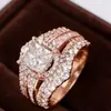 Nuevo anillo de imitación de circón de Ziyu, estilo europeo y americano, anillo de doble capa dos en uno ultrabrillante para mujer, anillo de corona empalmado con forma cuadrada