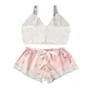 Ropa interior sexual transfronteriza europea y americana de malla de encaje de dos piezas con tirantes, traje de pijama tentador y sexy para el hogar
