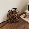 Nova bolsa de ombro elegante 2026, bolsa transversal, bolsa pequena feminina, bolsa tipo saco plissada com cordão, estampa de leopardo para outono