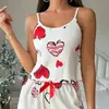 Pijama Feminino de Comércio Exterior Transfronteiriço Europeu e Americano, Conjunto de Duas Peças para Casa, Shorts com Estampa de Coração, Alças Finas, Sexy