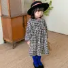 Vestido infantil feminino estiloso de bolinhas grandes estilo europeu, vestido de bebê de algodão penteado com mangas compridas, roupas infantis estilosas estilo coreano