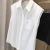 Camisa de Gasa Crepé sin Mangas de Color Sólido para Mujer, Ropa de Abrigo Moderna y Popular, Top Básico Versátil