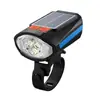 Luz de bicicleta transfronteiriça, buzina, luz dianteira, luz movida a energia solar, recarregável por USB, lanterna de alto brilho, luz de ciclismo universal