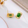 Plata S925 Chapada en Oro Incrustado de Oro Natural Hojuela de Huevo de Jaspe Hotan Estilo Cuadrado Pequeño Simple Diario Clavos de Presión para Hombres y Mujeres