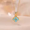 Yiluyin Collar con Colgante de Plata de Ley S925 Turquesa Cruda Trébol de Cuatro Hojas para Mujer, Colgante de Diseño de Nicho Versátil de Lujo Ligero