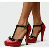 2026 Nuevas Sandalias de Tacón Alto con Tira en T de Charol Estilo Europeo y Americano para Mujer, Tacón Grueso, Suela Gruesa, Tallas Grandes, Zapatos de Tacón Ultra Alto