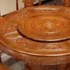 Mesa de Jantar Redonda e Cadeiras Estilo Chinês em Madeira Maciça, Combinação Estilo Antigo para Uso Doméstico, com Bandeja Giratória, Mesa de Jantar Esculpida em Madeira de Borracha, Mesa Redonda