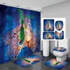 Juego de cortina de ducha impermeable con temática de Grinch, incluye cuatro piezas: cortina de ducha de poliéster, juego de baño impermeable y resistente al moho, y alfombrilla de baño