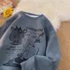 Sudadera Redonda de Gamuza para Hombre, Nuevo Estilo Otoño e Invierno, Holgada y Engrosada, Sudadera Holgada con Manga Larga Estampada para Adolescentes, Moderna