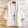 Estilo chinês Guindaste Masculino Bordado Sete Pontos Manga Top Moda Masculina Cardigan Fino Hanfu Jaqueta Masculina Atacado